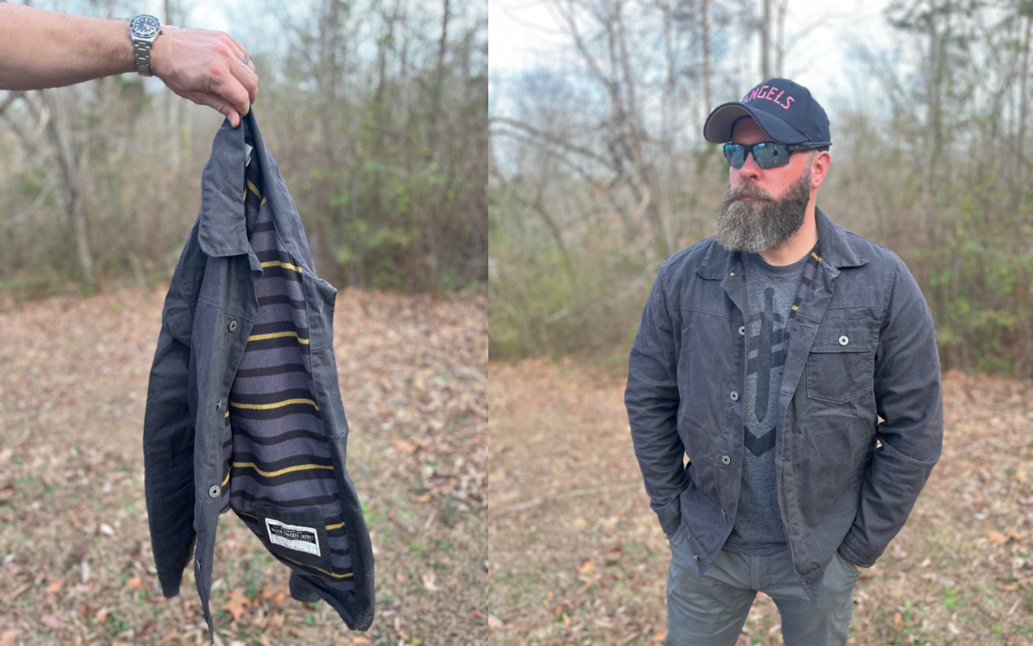 Wearing Flint and Tinder Flannel-Lined Waxed Trucker Jacket